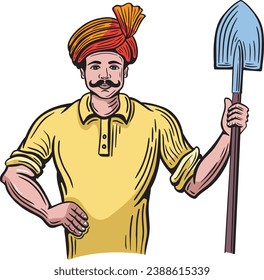 proud indian farmer hand drawn vector