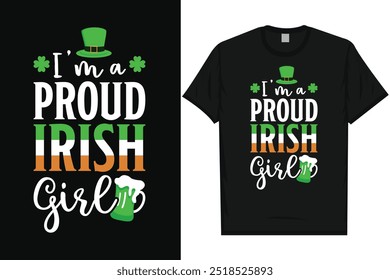 Soy una orgullosa chica irlandesa día de San Patricio día de festival irlandés hoja verde bebida afortunada cerveza tipografía diseño de camiseta