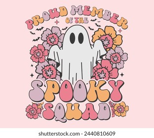 Proud member of the spooky squad Retro T-shirt, Retro Halloween Shirt, Spooky Season, Ghost pumpkin T-shirt, Trendy Halloween, Hippie Halloween, Ghouls T-shirt, Cut File For Cricut And Silhouette