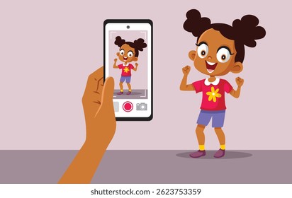 
Proud Mom Filming her Daughter Dancing Vector Cartoon. Happy mom captures memories with her little one 
