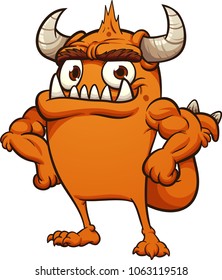 Proud orange cartoon monster. Vector clip art illustration with simple gradients. All in a single layer. 
