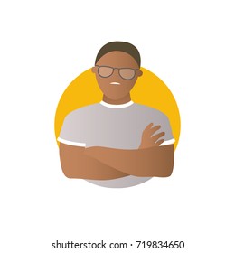 Proud, overproud black man, flat gradient vector icon