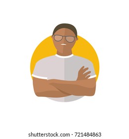 Proud, overproud black man, flat vector icon