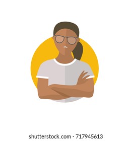 Proud, overproud black woman, flat vector icon