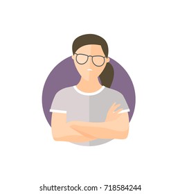 Proud, overproud, hubris woman, flat vector icon