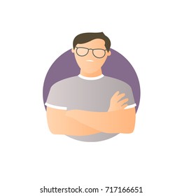 Proud, overproud man, flat gradient vector icon