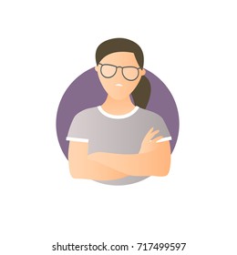 Proud, overproud woman, flat gradient vector icon