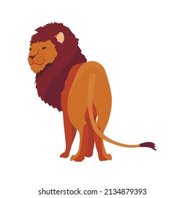 Proud powerful lion character. King of animal. Cartoon cute wild cat standing. Isolated vector Illustrations on a white background