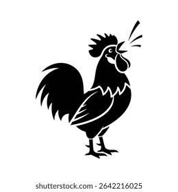 Proud Rooster Crowing Loudly with Open Beak