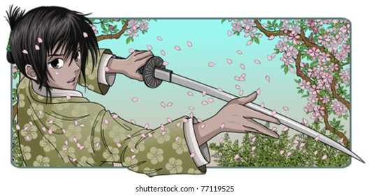 Proud Samurai Holding Katana - Nature Background