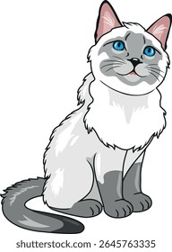 Orgulhoso gato siamês isolado no branco. Vetor