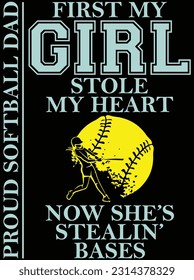 Proud softball dad vector art design, eps file. design file for t-shirt. SVG, EPS cuttable design file