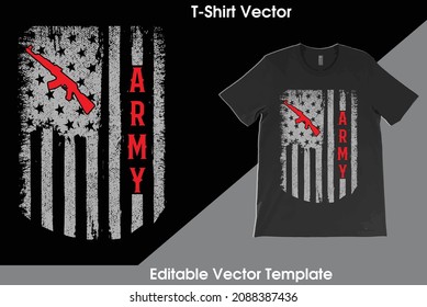 Orgulloso diseño de plantillas de vectores de camiseta del ejército de EE.UU. con diseño de bandera de grunge vintage de EE.UU. Veterano recuerdo y diseño de honor, diseños de camisetas de héroes soldadores.