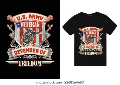 Proud USA army t-shirt vector template design with vintage USA grunge flag design. Veteran remember and honor design, solder hero t-shirt designs.