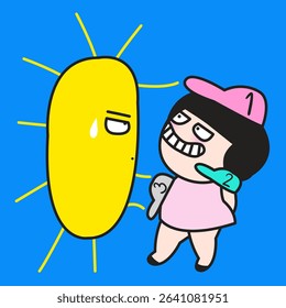Proud Young Lady Wearing Many Sun Protection Hats Concept Cartoon Character illustration