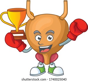 Orgullosa cara de vejiga ganadora de boxeo presentada en el diseño de caricaturas