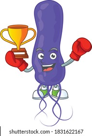 Proudly face of boxing winner blue spirila cartoon character design. Vector illustration