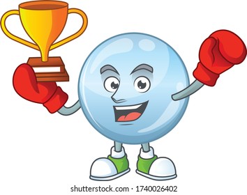 Proudly face of boxing winner collagen droplets presented in cartoon character design