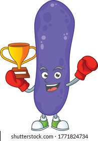 Proudly face of boxing winner escherichia coli presented in cartoon character design. Vector illustration