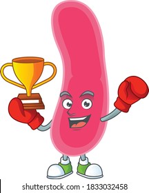 Proudly face of boxing winner fusobacteria cartoon character design. Vector illustration