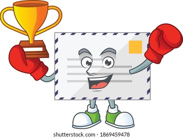 Proudly face of boxing winner letter cartoon character design. Vector illustration