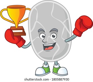 Orgullosa cara del diseño del personaje de dibujos animados del ganador del boxeo nitrospirae. Ilustración del vector
