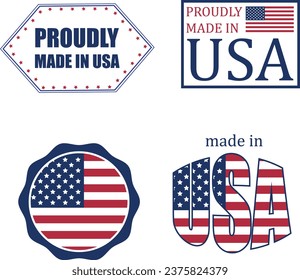 Proudly made in USA labels, badges, rubber stamps. Patriotic badges