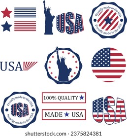 Proudly made in USA labels, badges, rubber stamps. Patriotic badges