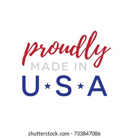 Proudly Made In USA Vector Text Illustration Sign
