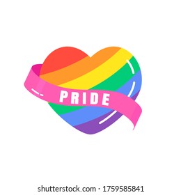 Pround heart with pink ribbon in rainbow color vector. Celebrating pride month.