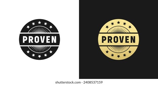 Proven label vector or Proven results stamp vector isolated. Proven label for product packaging design element. Simple Proven results stamp for packaging design element..