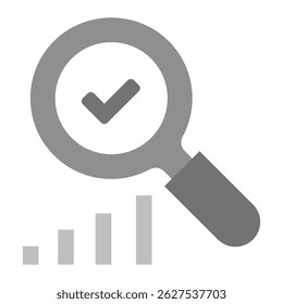 Ícone Resultados Comprovados. Lente de aumento com marca de seleção e barras analíticas para análise de desempenho e sucesso verificados.