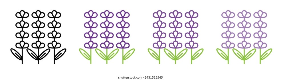 Icono de línea de aroma provenzal. Icono de lavanda calmante en contorno y estilo plano sólido.