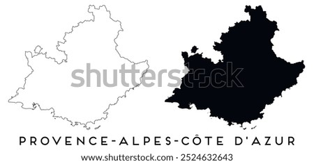 Provence Alpes Cote dAzur map outline and black silhouette vector