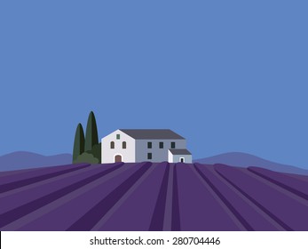 Provence Landscape With Lavender Field, Flat Design, Vector Illustration Background