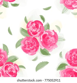 Provence seamless rose peony pattern. Colorful floral design spring vector illustration. Summer nature textile flowers bouquet. Romantic vintage wallpaper texture. Pastel bloom blossom leaf.
