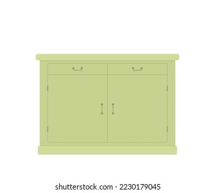 Provence style kitchen cabinet. Rustic interior concept. Wooden furniture. Cartoon flat style. Vector illustration