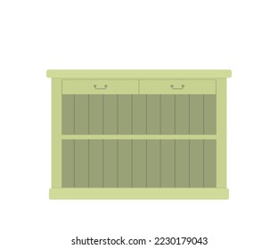 Provence style kitchen cabinet. Wooden furniture. Rustic interior concept.  Cartoon flat style. Vector illustration