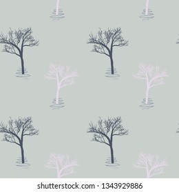 Provence style: seamless background in cute trees on natural grey Foundation. Winter print for textiles, fabric production, Wallpaper, covers, surface, wraps, scrapbooking, decoupage, curtains.Vector