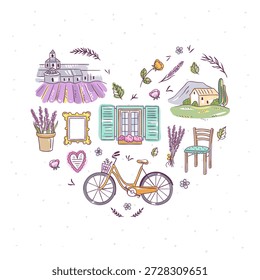 Provence vector set. Hand drawn french clipart. Lavender illustration