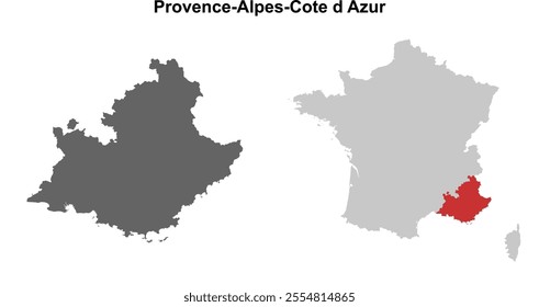 Provence-Alpes-Cote d Azur region blank outline map set