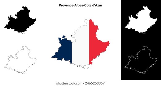 Provence-Alpes-Cote d Azur region outline map set