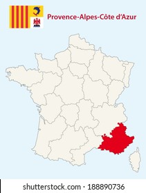 provence-alpes-cote d'Azur map with flag