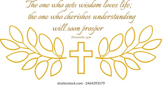 Proverbs 19:8 outline decorative verse. Transparent background