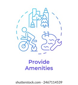 Icono de concepto de degradado azul. Ocio, zonas comunes. Actividades al aire libre. Ilustración de línea de forma redonda. Abstractas idea. Diseño gráfico. Fácil de usar en infografía