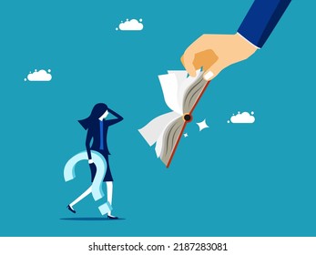 Provide business knowledge. Businessman giving a book. business concept vector