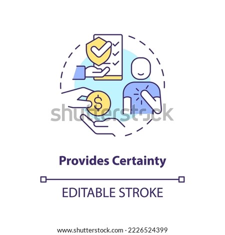 Provide certainty concept icon. Insurance company reliability. Coverage assurance abstract idea thin line illustration. Isolated outline drawing. Editable stroke. Arial, Myriad Pro-Bold fonts used