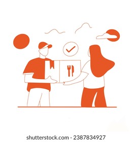Provide Delivery Goods to Customers Flat Line Illustration , E-Commerce, E-Store Icon Isolated White Background