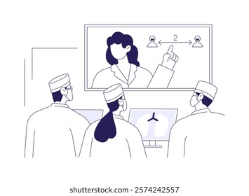 Provide education to healthcare providers abstract concept vector illustration. Doctors consult and give guidance on how to prevent spread of disease, public health medicine abstract metaphor.