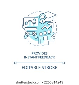Provide instant feedback turquoise concept icon. Gamification benefits in e learning abstract idea thin line illustration. Isolated outline drawing. Editable stroke. Arial, Myriad Pro-Bold fonts used